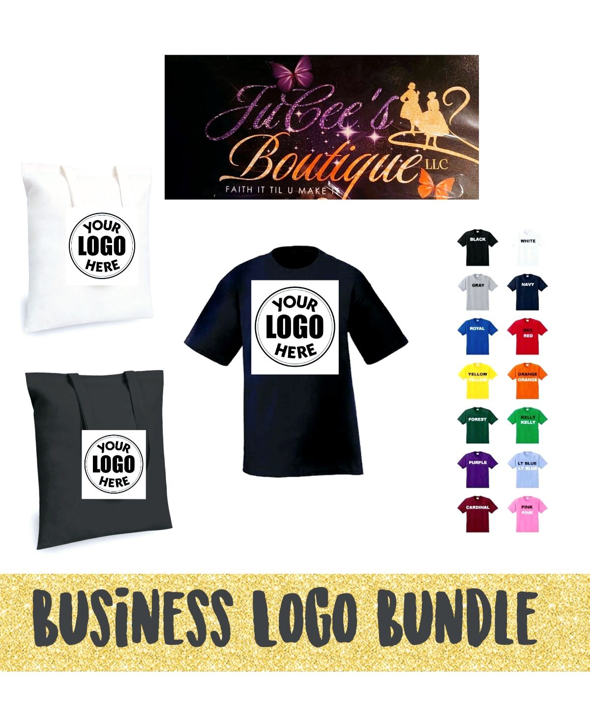 JuCee’s Custom Logo T-Shirts & Tote Bag Bundle