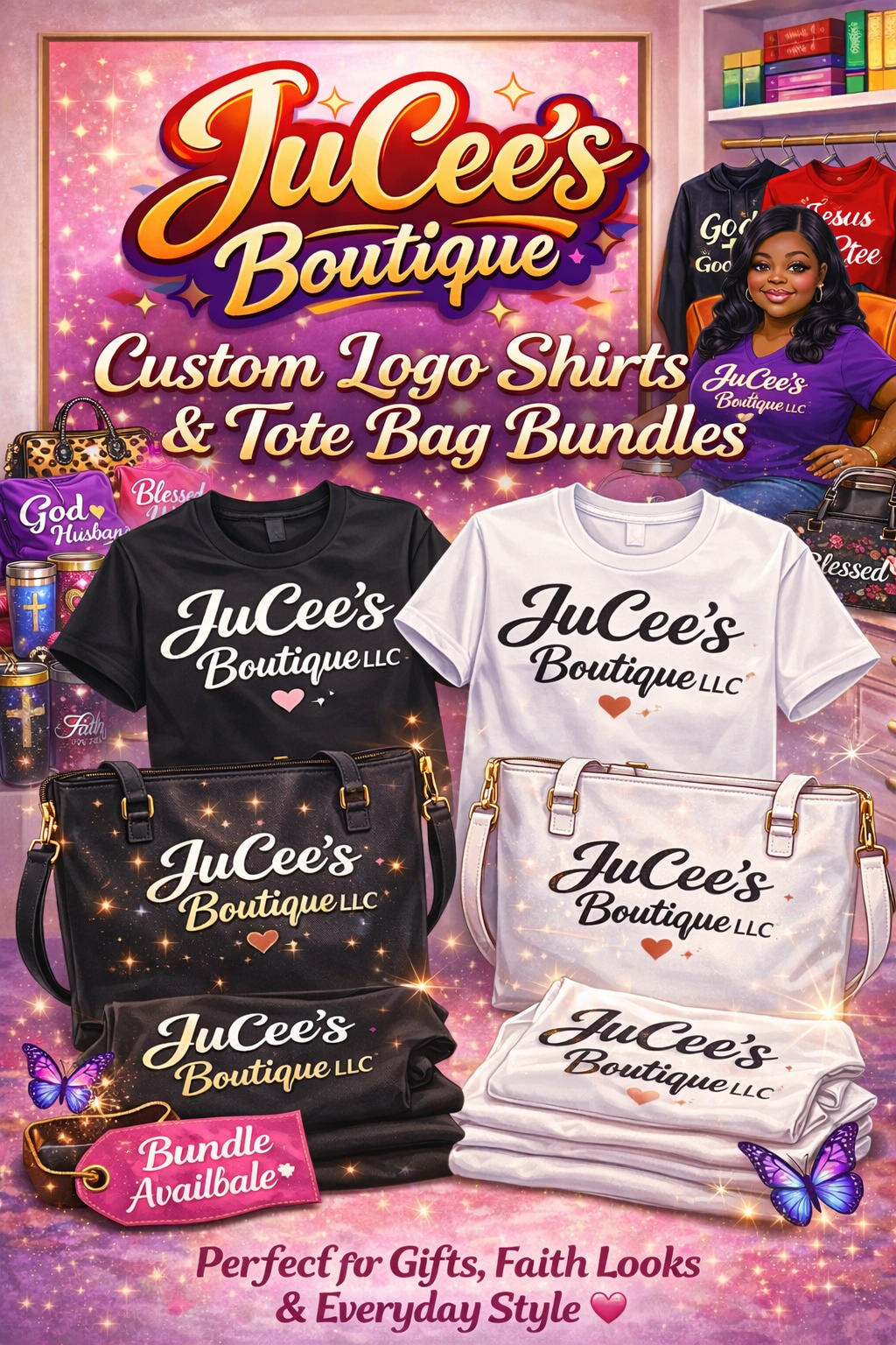 JuCee’s Custom Logo T-Shirts & Tote Bag Bundle
